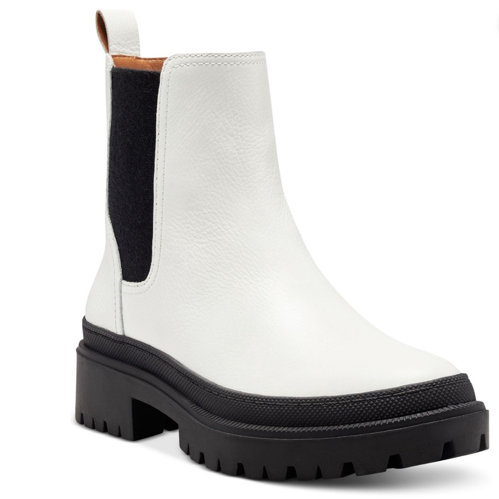 LUCKY BRAND Womens 7.5 White Emali Almond Toe Platform Slip On Combat Boots